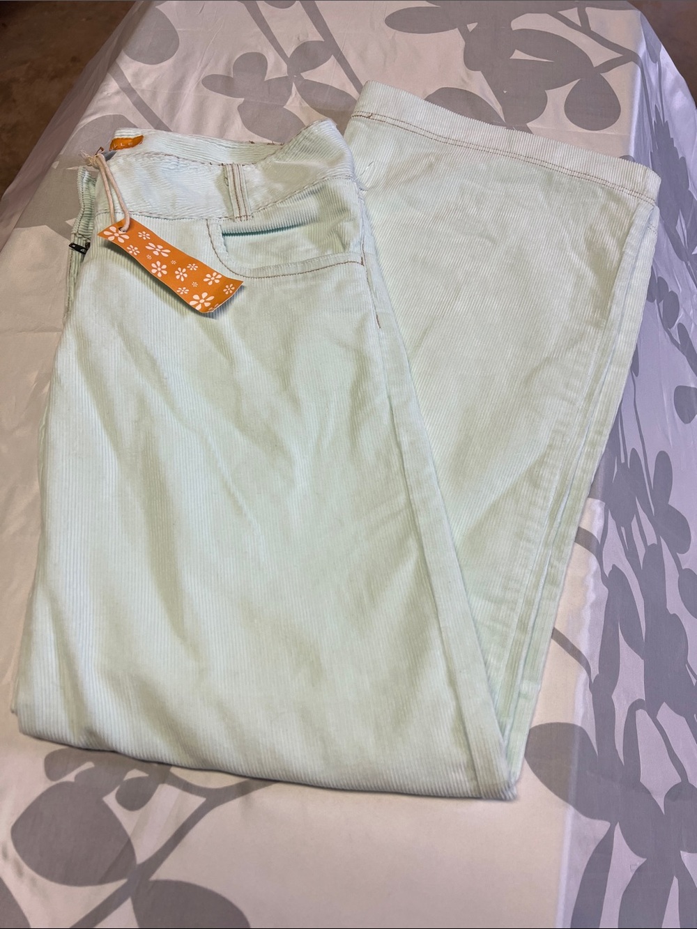 Tulle Mint Green Wide-Leg Corduroy Jeans